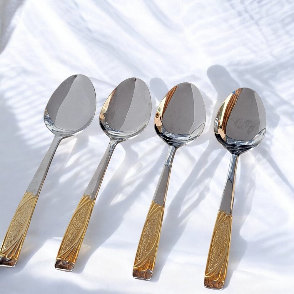 Inoxpran INX1 Larger Spoons 8” Stainless 18/10 Gold Tone Accents Set Of 4